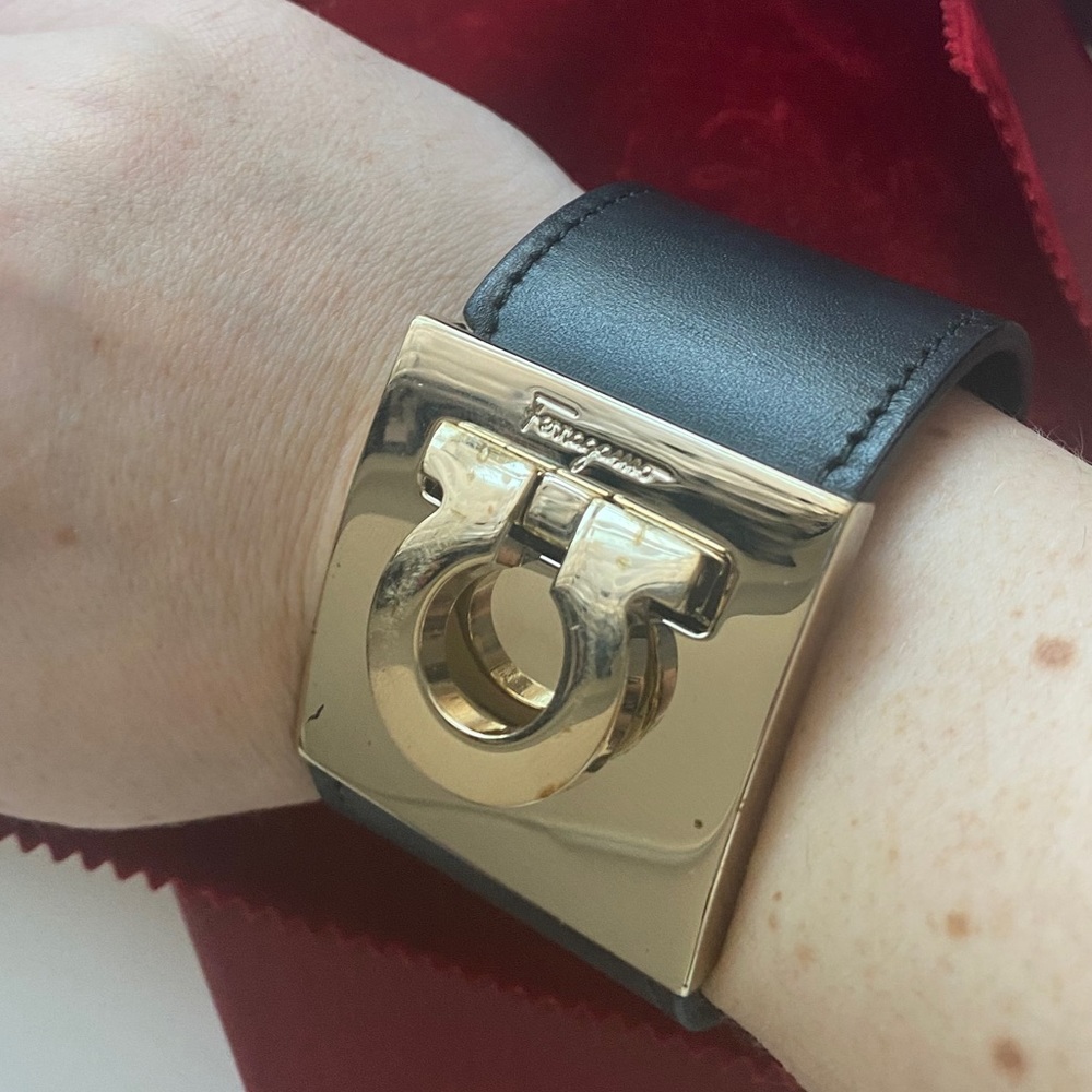 Salvatore Ferragamo leather & brass cuff bracelet